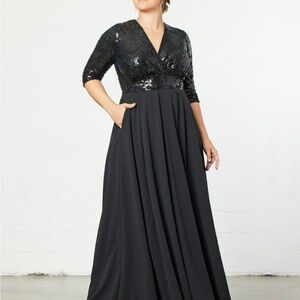 Kiyonna Black Sequin Lace Long Sleeve Dress